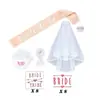Despedida de soltera traje de boda para la novia futura novia tirante círculo en la pierna insignia parche de tatuaje velo de novia