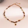 Moda Transfronteriza Europea y Americana Collar Sencillo con Cuentas de Cristal Piedra Ojo de Tigre Cadena de Clavícula de Lujo Ligero Versátil para Mujer