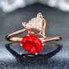 Anillo de Zorro Calemi Anillo de Piedra Preciosa Anillo de Zorro Rubí Anillo de Zorro Elegante Anillo de Animales con Diamante Rojo