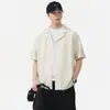 Ropa para Hombre Fengshe / Camisa de Color Sólido con Cuello Cubano para Hombre, Camisa Casual Holgada de Manga Corta Texturizada Delgada de Verano para Hombre