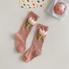 Meias para meninas verão fino algodão infantil malha de comprimento médio meias coreana flor cor meias da moda meias do bebê