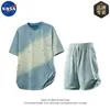 Marca Nasa Verano Nuevo Alta Calidad Pesado Desgastado Manga Corta Camiseta Conjunto Shorts de Alta Gama Conjunto de Dos Piezas Moderno