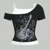 Ins Transfronteiriço Tendência Europeia e Americana Transfronteiriça Verão Nova Moda Estampa Gótica Terno de Camiseta de Manga Curta Feminina Atacado