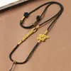 Colar Corda Trançada à Mão Borboleta Preta Flor do Amor Corda Pendente Fivela de Segurança Dourada Jade Modelo Feminino