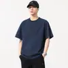 Camiseta de manga corta con retazos antibacterial refrescante estilo americano de alta gama, cuello Henry, para hombre, tendencia de verano, retro, corte holgado para hombre