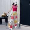 Conjunto de Regata de Verão para Meninas 2025 Nova Moda Estilo Coreano Calça Tie-Dye Moderna Regata para Crianças Mais Velhas Transfronteiriço