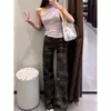 Jeans Bootcut Camuflaje de Diseño Retro de Calle Americano para Chicas Calientes, Peto Holgado Adelgazante, Estilo Largo hasta el Suelo