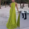 Roupas Femininas Europeias e Americanas Novo Estilo Amazon Cross-Border Roupas Femininas Cor Sólida Gola Redonda Sem Mangas Sexy Decotado nas Costas Vestido Longo de Praia para Mulheres 8099
