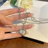 Fiesta al Atardecer Corazón Dividido Multicapa Brillante Zirconia Tesoro Collar para Mujer Dulce Fresco Estilo Cadena para Clavícula