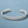 Diseño de nicho estilo japonés, pulsera versátil de plata de ley 925 con grabado de patrón de vid floral y plantas, brazalete abierto apilable