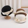 Boina de lino y seda con lazo estilo celebridad francesa para mujer, sombrero de fieltro de lana para otoño e invierno, elegante sombrero de copa con temperamento.