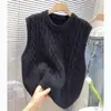 Suéter sin mangas de punto trenzado retro para mujer, primavera y otoño 2024, estilo coreano, chaleco de punto suelto apilado con cuello redondo
