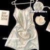Pijama de Seda Helada Estilo Puro Deseo para Mujer Verano Sexy de Encaje con Tirantes Pantalones Cortos Pintura a Tinta con Almohadilla en el Pecho Ropa para el Hogar Amazon