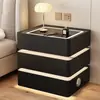 Mesita de Noche Flotante con Tres Cajones, Madera Maciza Simple, Carga Inalámbrica Moderna, Multifuncional, Lujo Ligero, Gabinete de Mesita de Noche para Dormitorio del Hogar