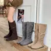 Botas Altas Retro Plisadas Apiladas de 6 cm de Altura para Mujer 2026 Nuevas de Gamuza, Uso Bidireccional, Botas de Media Caña, Botas Vaqueras, Botas de Montura