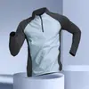 Camiseta Deportiva para Hombre de Secado Rápido con Media Cremallera y Cuello Alto de Manga Larga para Correr, Baloncesto, Atletismo, Entrenamiento de Pista y Campo, Verano, Fitness
