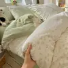 Juego de Cuatro Piezas de Hilo Tipo Nube Amigable con la Piel, Juego de Tres Piezas Estilo Sábana, Ropa de Cama Tradicional Sábana Ajustable de Algodón Lavado