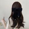 Horquilla para el pelo con lazo grande negro perla de terciopelo para otoño e invierno, pinza superior de alta calidad con resorte, accesorios para el cabello