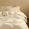 Estilo francés, minimalista, todo algodón, gasa de doble capa, juego de ropa de cama de cuatro piezas, algodón puro, amigable con la piel, adecuado para dormir desnudo, color crema