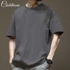 Playera de Algodón Puro de Peso Pesado de Verano Estilo Americano de Manga Corta para Hombre Color Sólido Gruesa e Impermeable Holgada Talla Extra Moderna