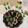 Estilo Vintage Retro Francés Hong Kong Monet Medieval Clip para Oreja Pendientes de Perla Pendientes Verdes Joyería Femenina para Orejas