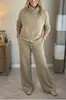 Conjunto de Dos Piezas para Mujer 2025 Europeo y Americano Transfronterizo Nuevo Otoño e Invierno Sudadera Color Sólido Cuello Alto Top Casual Elegante para el Trabajo