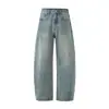 Ropa para Hombre Muqiu Estilo Callejero Americano de Moda Jeans con Efecto Desgastado Lavado Hoz Pantalones Anchos de Corte Holgado para Hombre