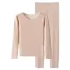 Ropa interior térmica de terciopelo para mujer, invierno, forrada de polar, engrosada, sin costuras, camiseta interior, ropa interior para mujer, conjunto de mallas largas
