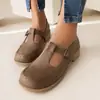 Nuevos Zapatos de Salón de Mujer con Forma de T Redondos de Punta Tacón Grueso Zapatos de Salón para Mujer Primavera y Otoño Hebilla en Forma de T Casual Zapatos Mary Jane para Comercio Exterior
