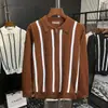 Suéter Polo para Hombre Estilo Old Money con Cuello Camisero, Media Cremallera, Tejido de Punto de Manga Larga Rayado para Primavera, Otoño, Invierno, Venta al por Mayor de Fábrica Transfronteriza