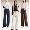 Calça casual de perna reta com cós trançado retrô Five White Geese 2687 para mulheres, outono e inverno, macia e com bom caimento, calça de perna larga estreita que afina