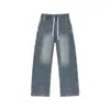 Jeans de mezclilla personalizados/otoño nuevos de alta costura con salpicaduras para hombre, pierna recta, versátiles, talla grande, negro y azul