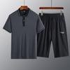 Conjunto de Seda de Hielo Manga Corta Verano Sensación de Hielo Camisa Polo Cuello Campana Estilo Delgado Papá Conjunto de Dos Piezas para Hombres de Mediana Edad y Mayores Conjunto Completo