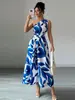 Moda Femenina Transfronteriza Primavera y Verano Más Vendido Nuevo Vestido de Un Hombro con Abertura y Estampado Floral Sexy Estilo Resort Elegante Vestido Largo