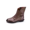 Botas femininas de couro bovino de primeira camada, com zíper lateral, de comprimento médio, design de moda retrô para outono e inverno, botas femininas de couro genuíno, estilo britânico, emagrecedoras.