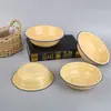 Tazón Clásico Retro de Esmalte Tazón de Arroz de Esmalte Recipiente Antiguo Tazón para Sopa Recipiente para Sopa Recipiente para Sopa de Esmalte Verde Recipiente con Borde Enrollado Amarillo