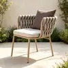 Silla de ratán para patio exterior, mesa y sillas de ocio, balcón al aire libre de jardín para el hogar, silla creativa con respaldo de cuerda para casa de huéspedes, mesa de café pequeña