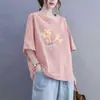 Camiseta de Manga Corta para Mujer con Excedente de Stock de Comercio Exterior Transfronterizo, Top Holgado de Media Manga para Mujer Talla Grande, Camiseta Base