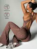Roupa Íntima de Peça Única Seamless com Estampa de Leopardo Cruzada nas Costas, Nova, Transfronteiriça Europeia e Americana, para Fitness, Esportes e Lazer Feminino