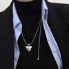 Colar de Suéter Ajustável com Coração de Pérola Retrátil para Mulheres, Estilo Minimalista Moderno, Corrente de Suéter Versátil de Alta Qualidade para Outono/Inverno
