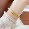 Pulseira feminina de prata esterlina S925 com laço grande e princesa, pulseira assimétrica de pérolas, estilo doce e feminino, combinando perfeitamente