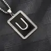 Colar Pingente Quadrado Preto com Gota de Óleo de 26 Letras Transfronteiriço Amazon Mais Vendido Pingente Distintivo de Liga Corrente de Suéter