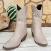 Botas de Caballero de Tacón Medio Bordadas Estilo Británico para Mujer Otoño 2026, Comercio Exterior Botas de Media Pantorrilla Retro de Tacón Grueso con Corte en V Tallas Grandes, Wish