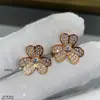 Pendientes de Trébol Flor de Trébol Pendientes CNC Versión Alta Seiko Chapados en Plata 925 con Oro de 18K