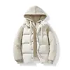 Jaqueta de algodão com enchimento de plumas, tamanho europeu, personalizável, falsa de duas peças, jaqueta acolchoada de algodão grossa de inverno para homens, casaco de algodão com capuz solto, peça de outer wear