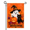 Bandeira de Jardim de Halloween Transfronteiriça com Estampa de Fantasma e Abóbora Festiva, Bandeira de Decoração de Quintal Impressa em Ambos os Lados, Personalizável