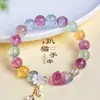 Pulsera de Cristal con Perlas de Polvo de Caballo Natural para Mujer, Pulsera de Ágata Flor de Durazno Fresca y Dulce, Fluorita Color Gato