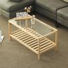 Mesa de Centro Pequena de Madeira Maciça, Mesa Pequena Simples para Janela de Canto, Mesa Lateral de Sofá, Mesa Quadrada Tatami de Estilo Japonês para Quarto com Vidro Temperado