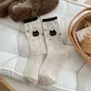 Estilo Ins Outono e Inverno Gato Desenho Animado Fofo Meias de Lã Grossas Femininas Quentes Estilo Japonês Meia de Cano Médio Meias de Fio Contraste