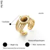 Anillo Abierto Estilo Europeo de Acero de Titanio Color Dorado 18K Resistente al Desgaste Sensación Clásica Retro Acero Inoxidable Incrustado con Piedra Ojo de Tigre Joyería de Mano